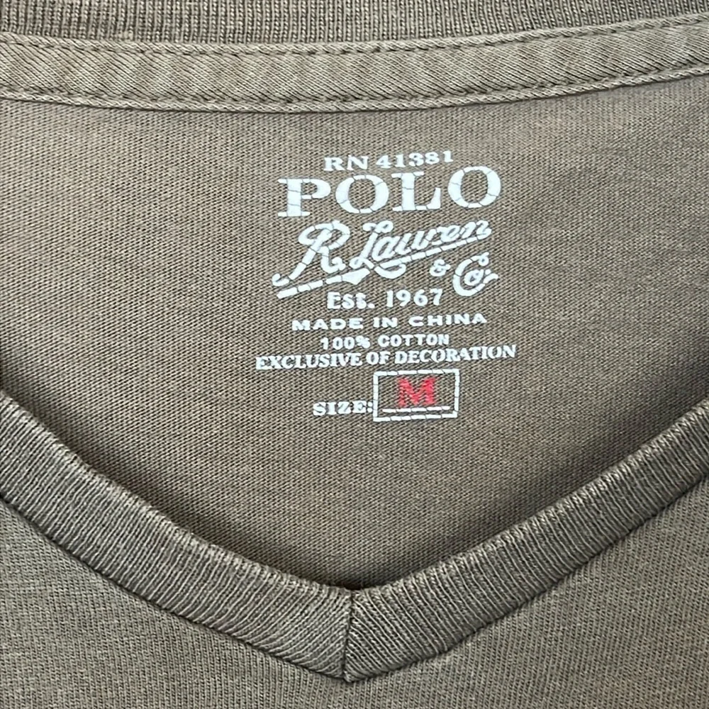 Polo Ralph Lauren Olive Green V-Neck Cotton Short Sleeve T-Shirt Top Pony